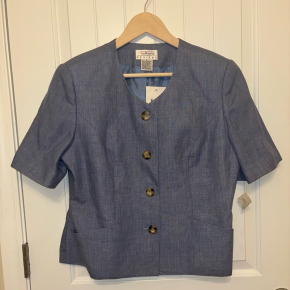 Talbots Linen Short Sleeve Button Blue Jacket Size 12 NWT - Picture 2 of 6